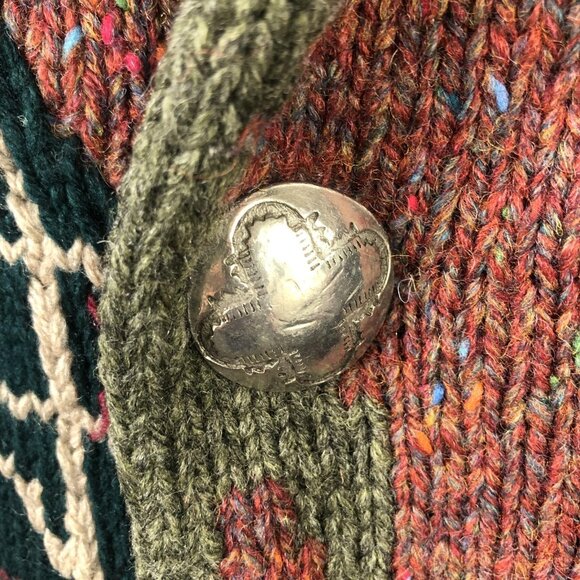 Vintage Twickers Cardigan Sweater Men L Brown Shawl Collar Aztec Wool Concho - Picture 14 of 16